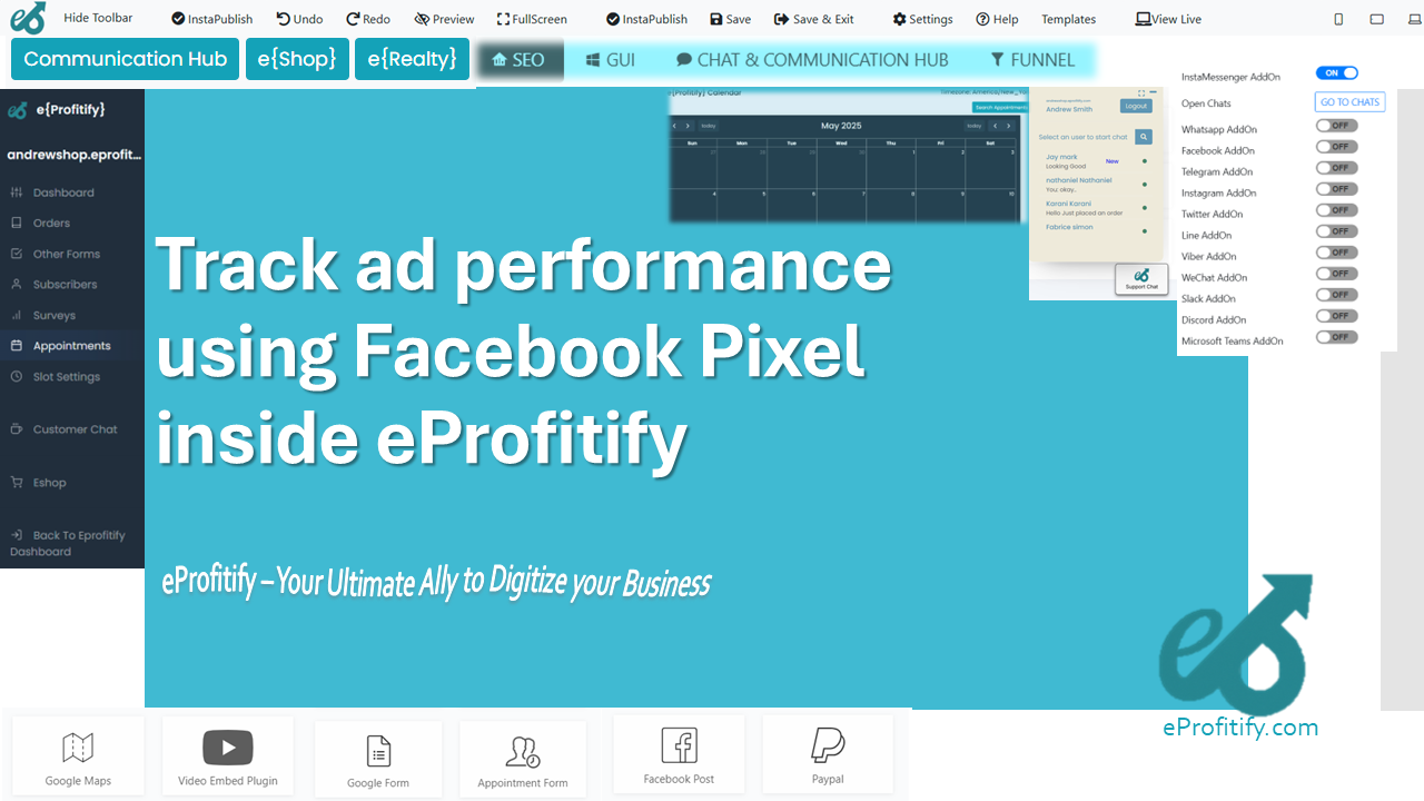 Track ad performance using Facebook Pixel inside eProfitify